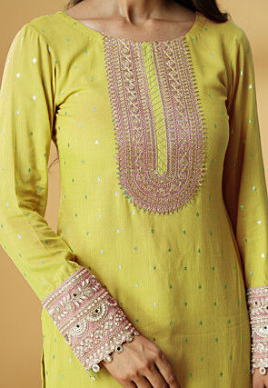 Embroidered Rayon Pakistani Suit in Light Green