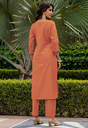 Embroidered Rayon Pakistani Suit in Light Orange
