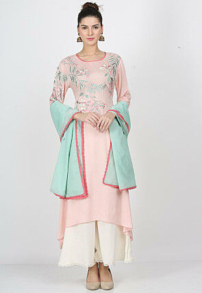 Embroidered Rayon Pakistani Suit in Light Peach