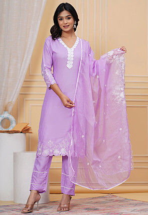 Embroidered Rayon Pakistani Suit in Light Purple
