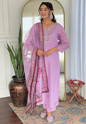Embroidered Rayon Pakistani Suit in Light Purple