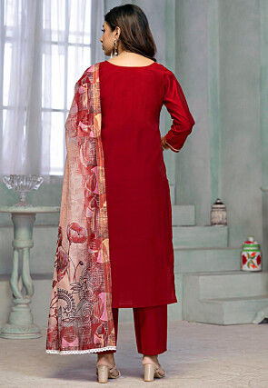 Embroidered Rayon Pakistani Suit in Maroon
