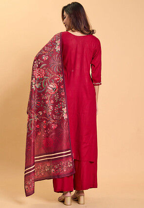 Embroidered Rayon Pakistani Suit in Maroon