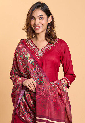 Embroidered Rayon Pakistani Suit in Maroon