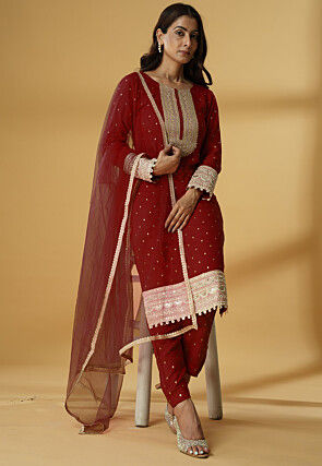 Embroidered Rayon Pakistani Suit in Maroon