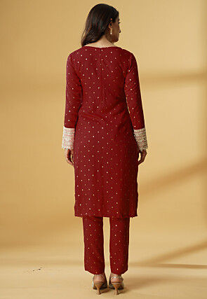 Embroidered Rayon Pakistani Suit in Maroon