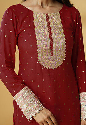 Embroidered Rayon Pakistani Suit in Maroon
