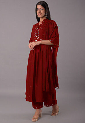 Embroidered Rayon Pakistani Suit in Maroon