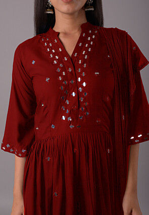 Embroidered Rayon Pakistani Suit in Maroon