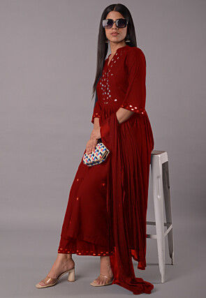 Embroidered Rayon Pakistani Suit in Maroon