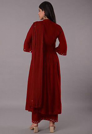 Embroidered Rayon Pakistani Suit in Maroon