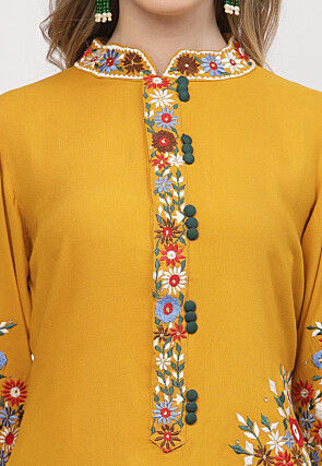 Embroidered Rayon Pakistani Suit in Mustard