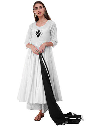 Embroidered Rayon Pakistani Suit in Off White