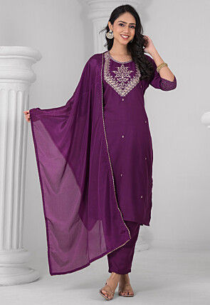 Embroidered Rayon Pakistani Suit in Purple