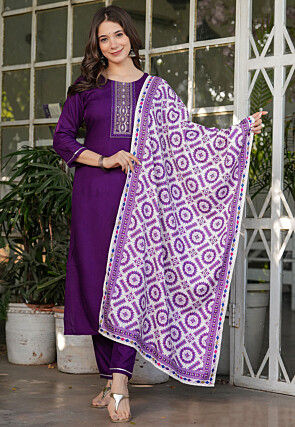 Embroidered Rayon Pakistani Suit in Purple