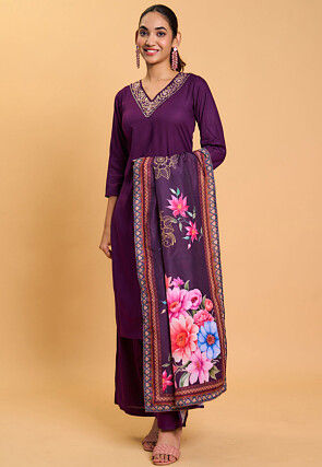 Embroidered Rayon Pakistani Suit in Purple