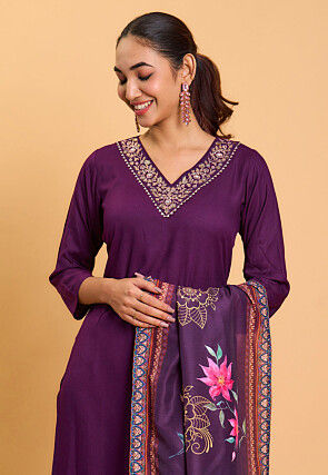 Embroidered Rayon Pakistani Suit in Purple