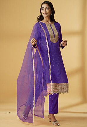 Embroidered Rayon Pakistani Suit in Purple
