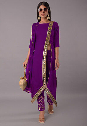 Embroidered Rayon Pakistani Suit in Purple