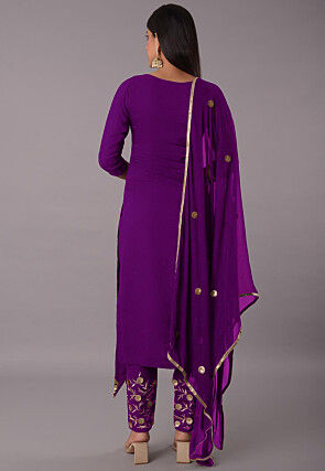 Embroidered Rayon Pakistani Suit in Purple