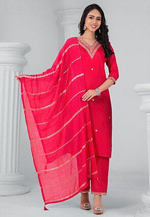 Embroidered Rayon Pakistani Suit in Red