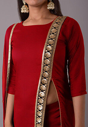 Embroidered Rayon Pakistani Suit in Red