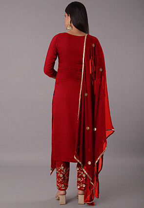 Embroidered Rayon Pakistani Suit in Red