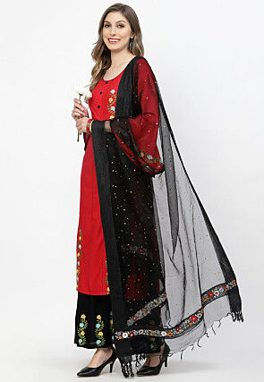 Embroidered Rayon Pakistani Suit in Red