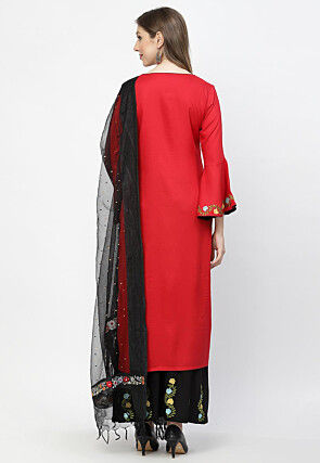 Embroidered Rayon Pakistani Suit in Red