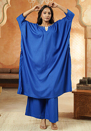 Embroidered Rayon Pakistani Suit in Royal Blue