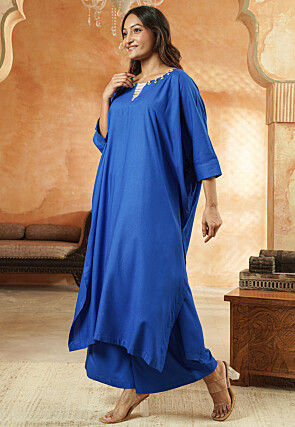 Embroidered Rayon Pakistani Suit in Royal Blue