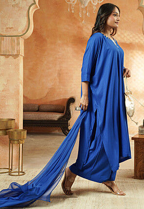Embroidered Rayon Pakistani Suit in Royal Blue