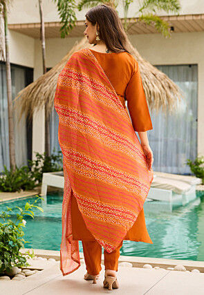 Embroidered Rayon Pakistani Suit in Rust