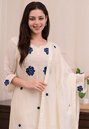 Embroidered Rayon Pakistani Suit in White
