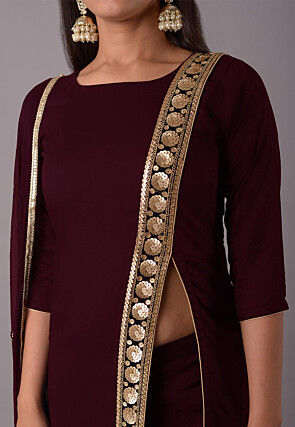 Embroidered Rayon Pakistani Suit in Wine