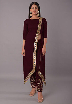 Embroidered Rayon Pakistani Suit in Wine