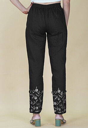 Embroidered Rayon Pant in Black