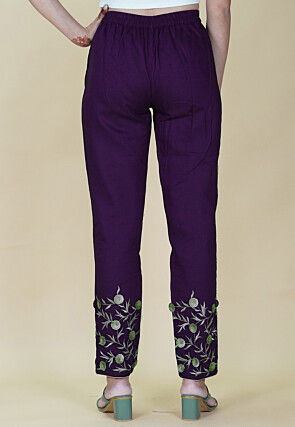 Embroidered Rayon Pant in Purple