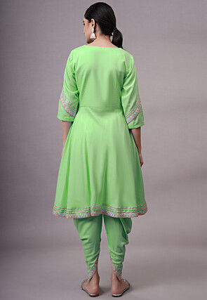 Embroidered Rayon Punjabi Suit in Light Green