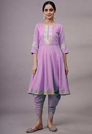 Embroidered Rayon Punjabi Suit in Light Purple
