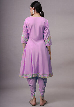 Embroidered Rayon Punjabi Suit in Light Purple