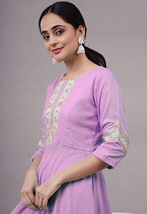 Embroidered Rayon Punjabi Suit in Light Purple