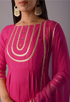 Embroidered Rayon Punjabi Suit in Magenta