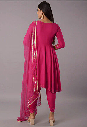 Embroidered Rayon Punjabi Suit in Magenta
