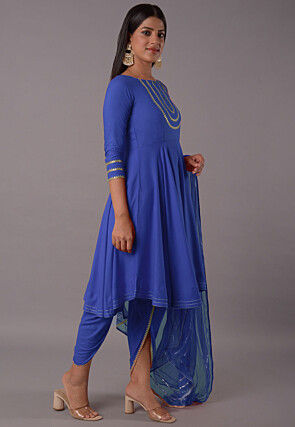 Embroidered Rayon Punjabi Suit in Royal Blue
