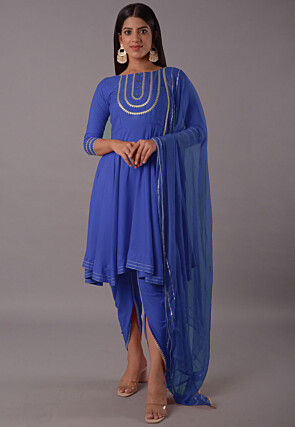 Embroidered Rayon Punjabi Suit in Royal Blue