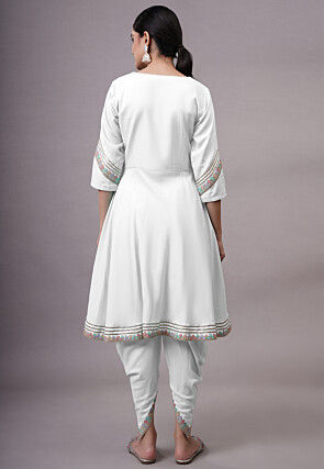 Embroidered Rayon Punjabi Suit in White
