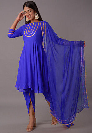 Embroidered Rayon Punjabi Suit in Royal Blue