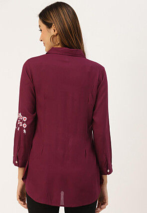 Embroidered Rayon Shirt in Dark Purple