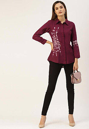 Embroidered Rayon Shirt in Dark Purple